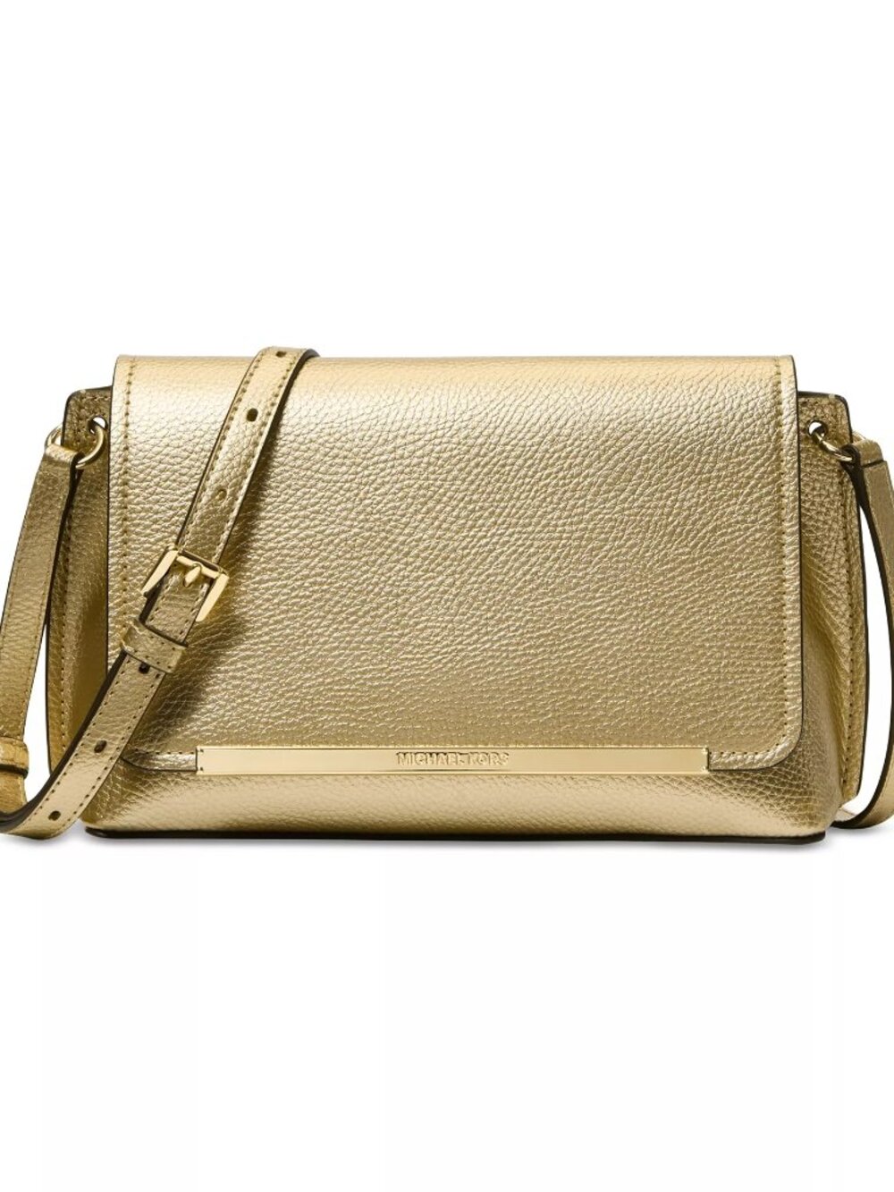NWT Michael Kors Evelyn Medium Flap Crossbody Bag Beige Pebbled Leather Purse